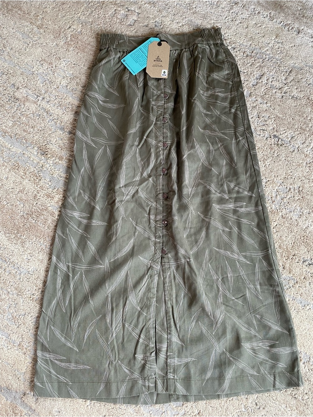 prAna Swift Lake Midi Skirt Rye Green Leaves Tencel Flowy Elasticated Waist: XS - Picture 2 of 10